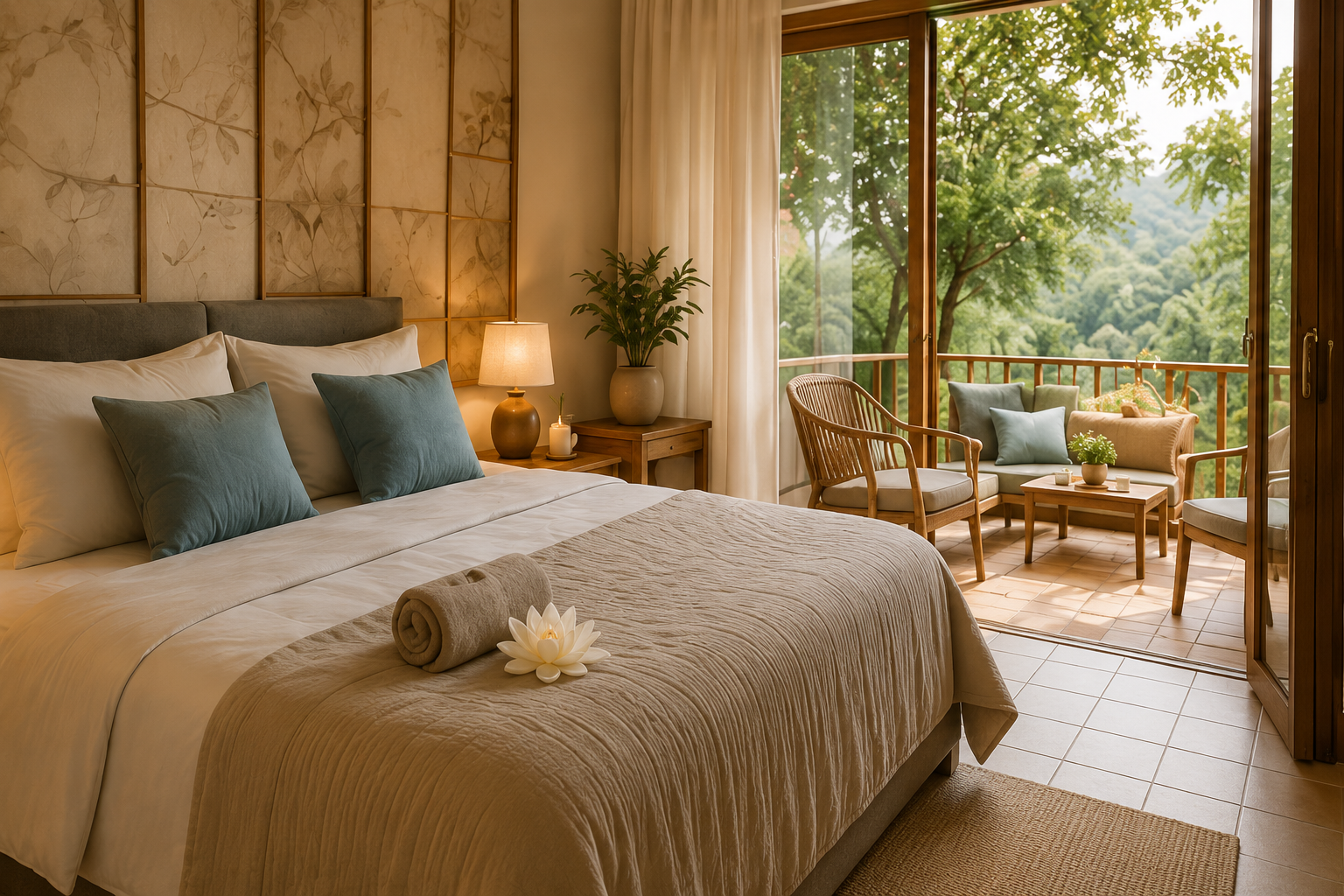 Chambre d'hôtel avec ambiance bien-être